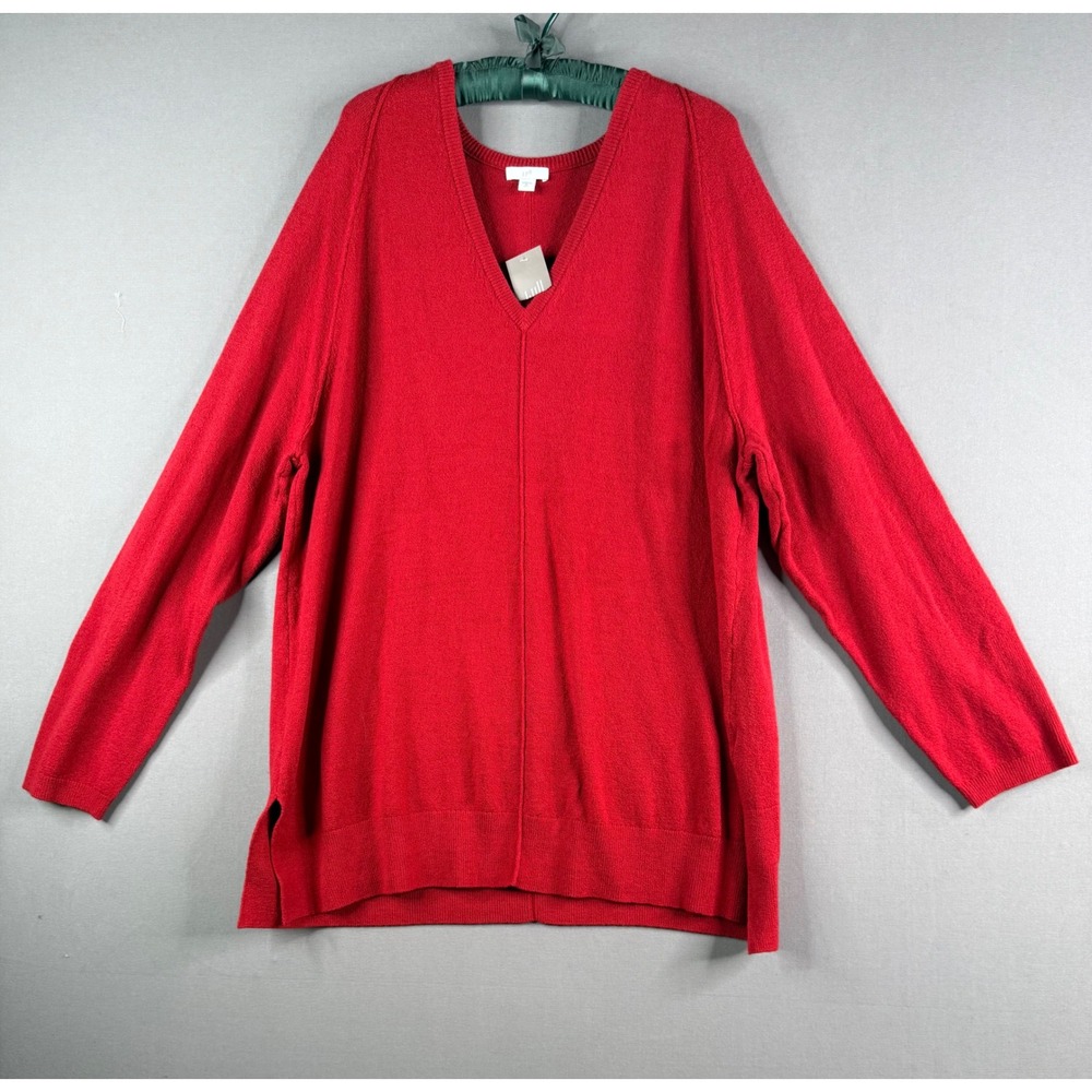 J. Jill VNeck Tunic Sweater Women XL Tall Red Cotton Blend Cozy Soft Holiday NEW